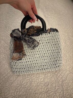 HANDMADE Never Used Light Gray Crochet Tote